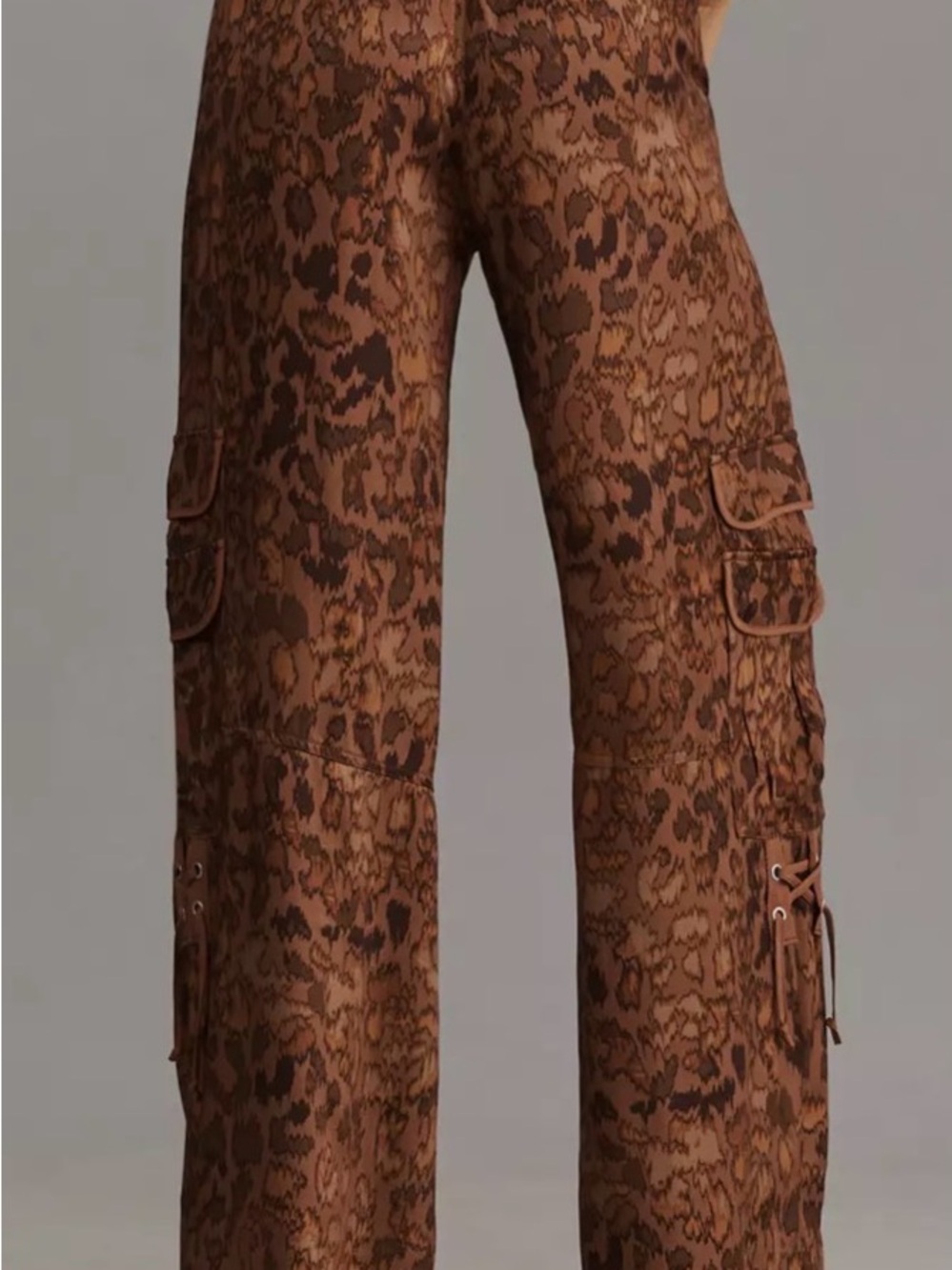Anthropologie Brown Printed Wide-Leg Cargo Trousers - Picture 2 of 15